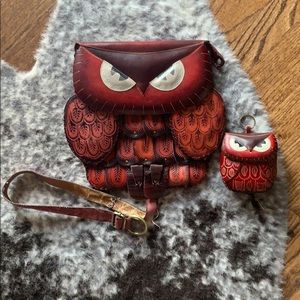 Leather Owl Coin Pouch & Leather Owl Crossbody Bag